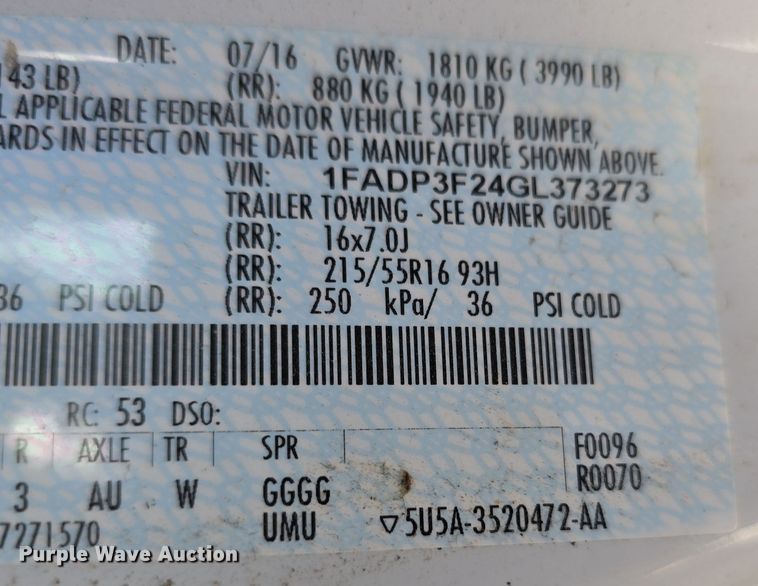 image for item DW3202 2016 Ford Focus  