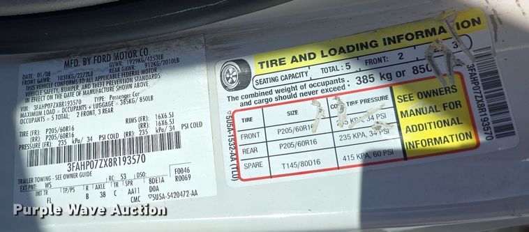 image for item DW3204 2008 Ford Fusion SE 