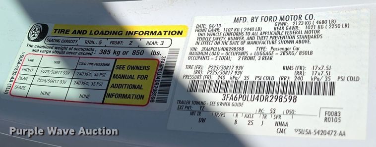 image for item DW3206 2013 Ford Fusion SE  