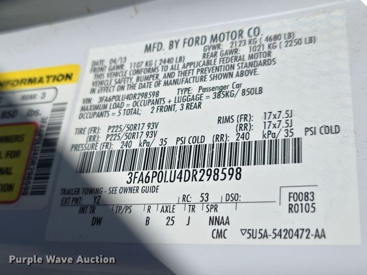 image for item DW3206 2013 Ford Fusion SE  