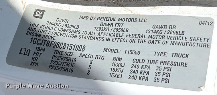 image for item DW3208 2012 Chevrolet Colorado Ext. Cab pickup truck