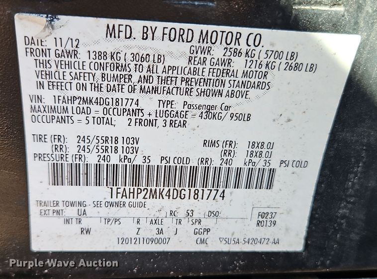 image for item EI8887 2013 Ford Taurus Police Interceptor 