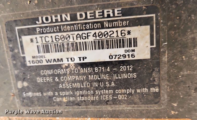 image for item EI8888 2016 John Deere 1600 Turbo ZTR lawn mower