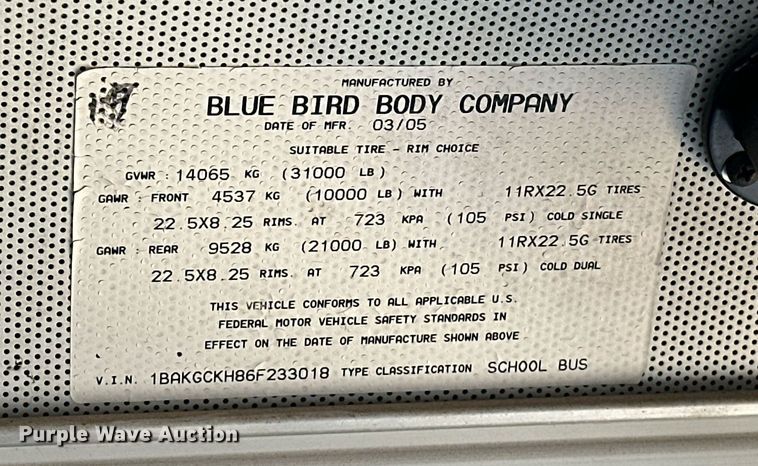 image for item EK0447 2006 Blue Bird school bus