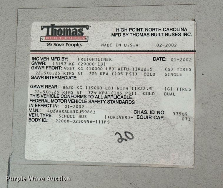 image for item EK0448 2003 Freightliner Thomas Built school bus