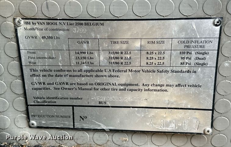 image for item EK0455 1999 Van Hool coach bus