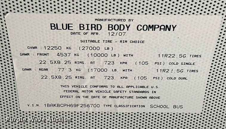 image for item EK0470 2009 Blue Bird Vision school bus