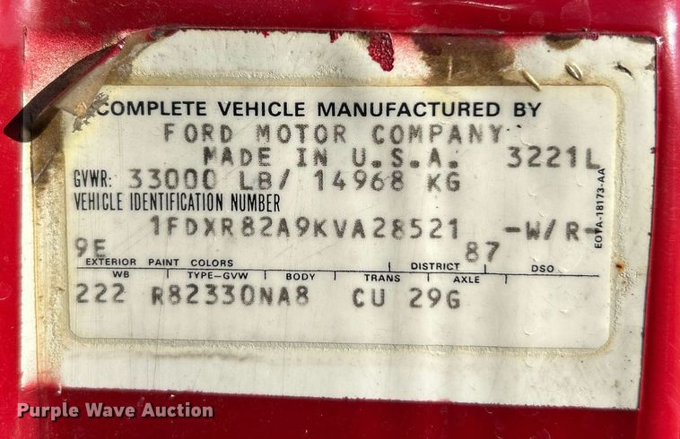 image for item EK2755 1989 Ford L8000 tank truck