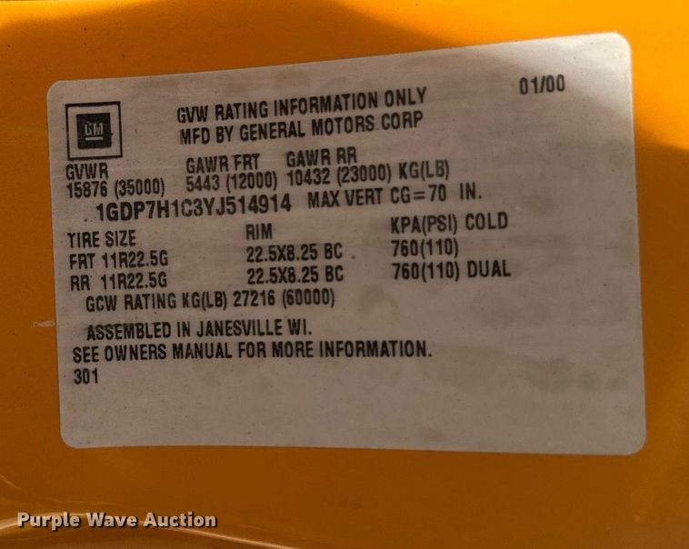 image for item EM3606 2000 GMC C8500 dump truck