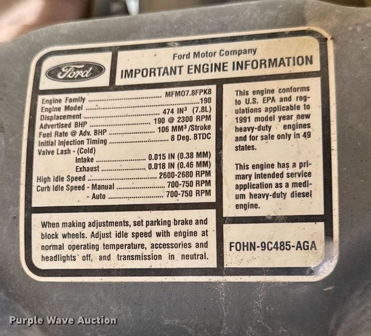 image for item EM3608 1992 Ford F800 crane truck