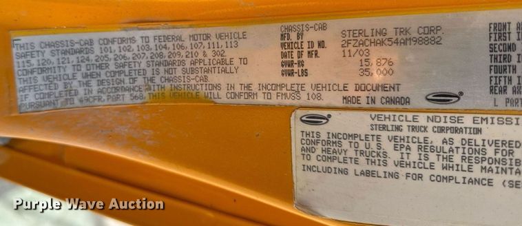 image for item EM3609 2004 Sterling Acterra dump truck