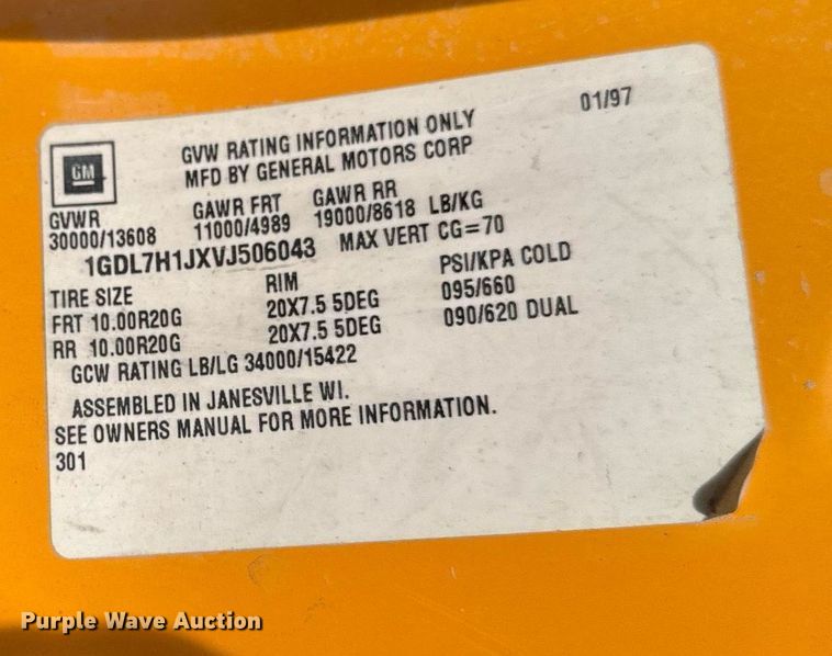 image for item EM3611 1997 GMC C7500 utility / service truck