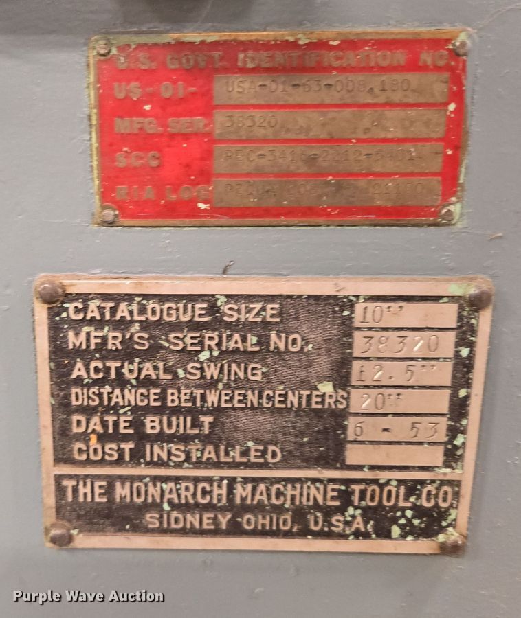 image for item EN3528 1953 Monarch lathe