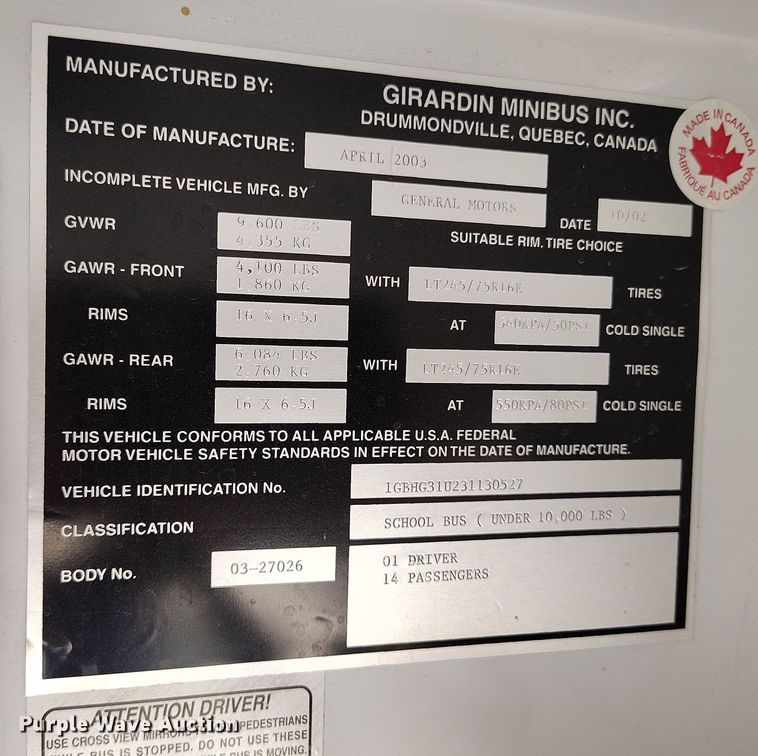 image for item EO9979 2003 Chevrolet Express 3500 school bus