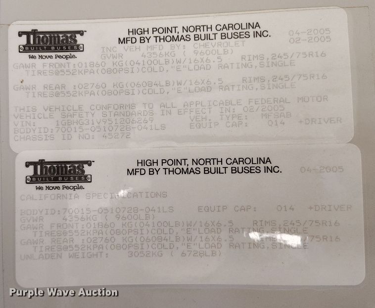 image for item EO9980 2005 Chevrolet Express G3500 school bus