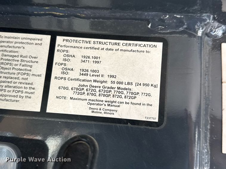 image for item EQ1168 2010 John Deere 770G motor grader