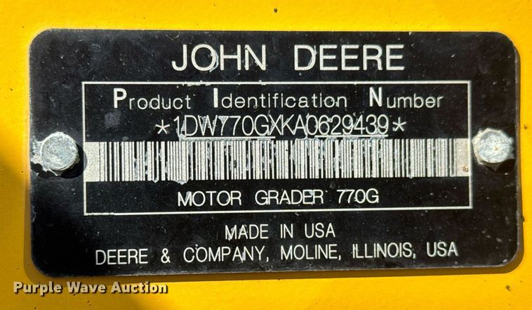 image for item EQ1168 2010 John Deere 770G motor grader
