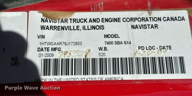 image for item EQ1169 2009 International WorkStar 7400 dump truck