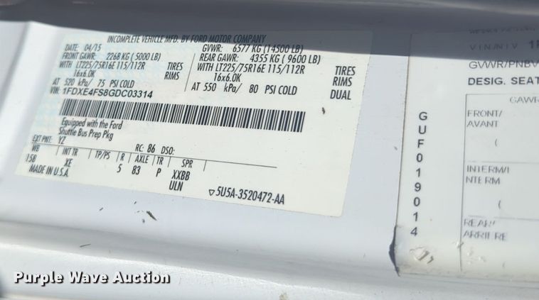 image for item EQ2211 2016 Ford Econoline E450 shuttle bus