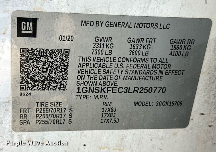 image for item ER8772 2020 Chevrolet Tahoe Police SUV