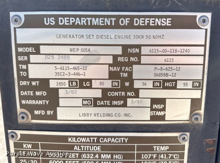 image for item ER8897 1982 Libby MEP 005A generator