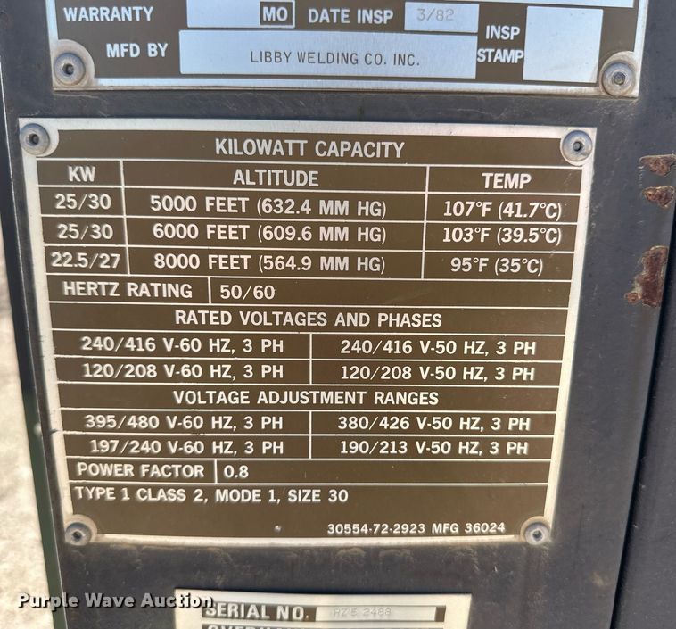 image for item ER8897 1982 Libby MEP 005A generator