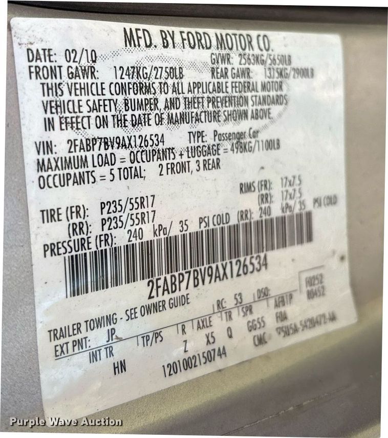 image for item EY9917 2010 Ford Crown Victoria Police Interceptor 