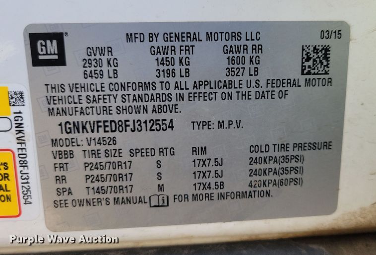 image for item NB9897 2015 Chevrolet Traverse SUV