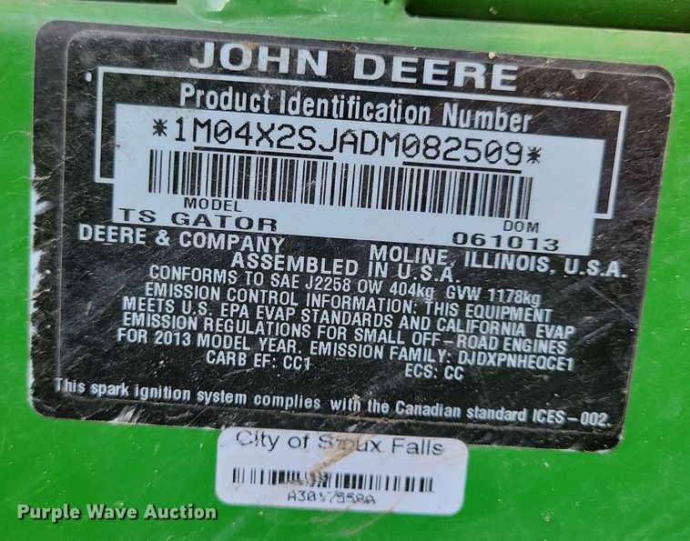 image for item NB9915 2013 John Deere Gator TS utility vehicle