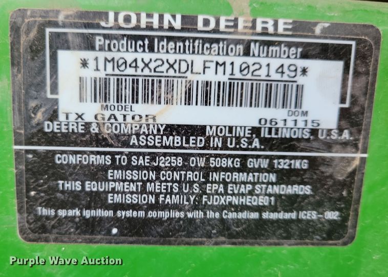 image for item NB9918 2015 John Deere Gator TX utility vehicle