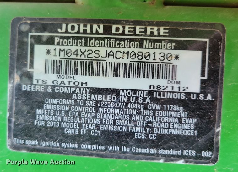 image for item NB9925 2012 John Deere Gator TS utility vehicle