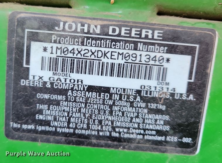 image for item NB9926 2014 John Deere Gator TX utility vehicle