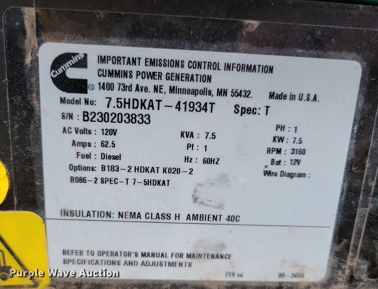 image for item NB9932 Cummins Onan Commercial QD generator