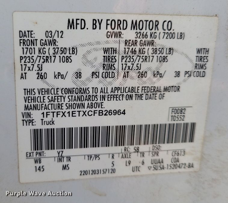 image for item NB9959 2012 Ford  F150 SuperCab pickup truck