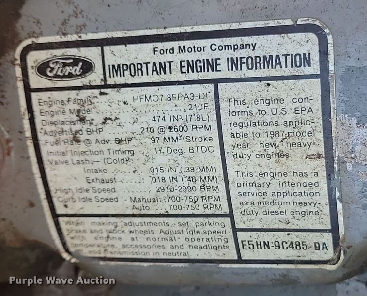 image for item NB9961 1987 Ford F800 dump truck