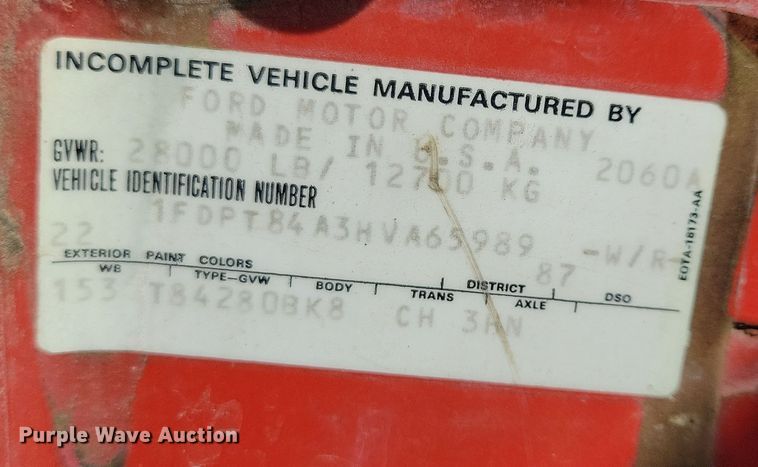 image for item NB9961 1987 Ford F800 dump truck