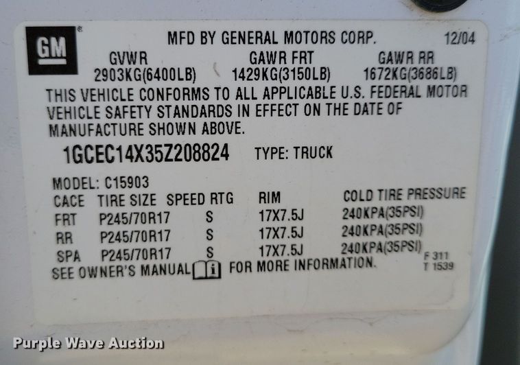 image for item NB9964 2005 Chevrolet Silverado 1500 pickup truck