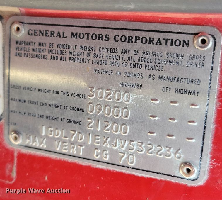 image for item NB9966 1988 GMC C7000 pumper fire truck