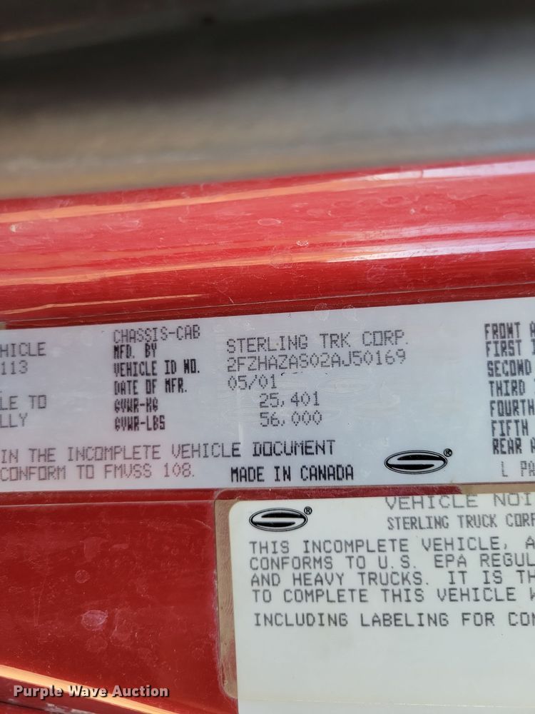 image for item NB9967 2002 Sterling LT9500 dump truck