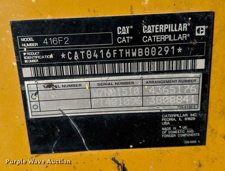 image for item NN9707 2015 Caterpillar 416F2 backhoe