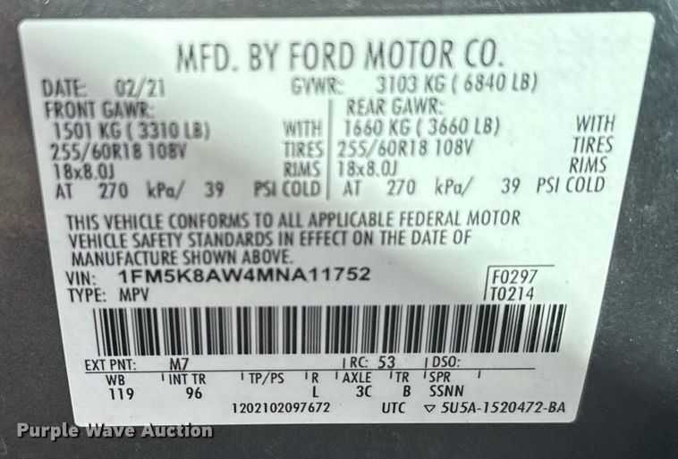 image for item NN9708 2021 Ford Explorer Police Interceptor SUV