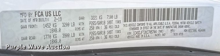 image for item NN9709 2019 Dodge Durango SSV SUV