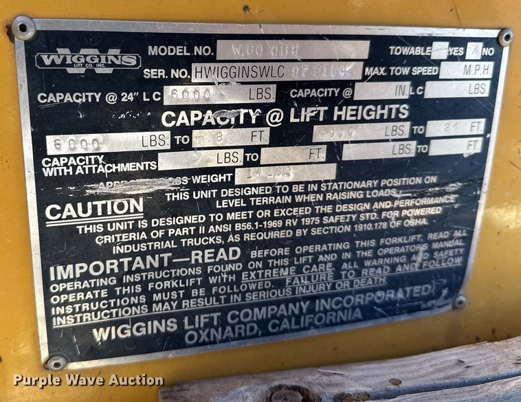 image for item NN9726 1997 Wiggins W60 0BS forklift