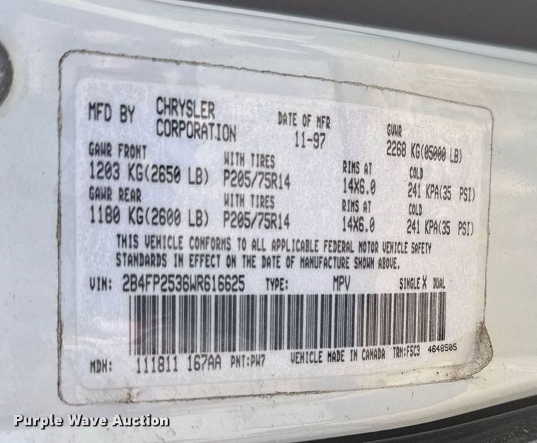 image for item NN9727 1998 Dodge Caravan van