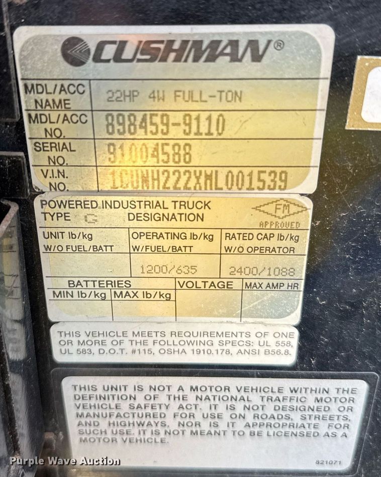 image for item NN9728 1991 Cushman Truckster utility vehicle