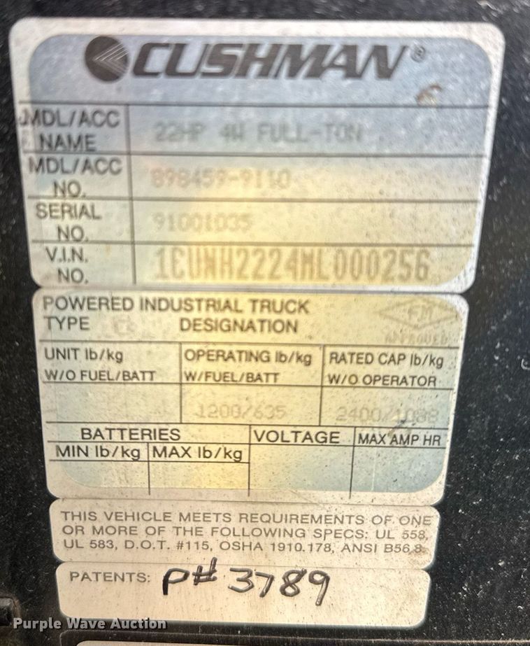 image for item NN9729 1991 Cushman Truckster utility vehicle