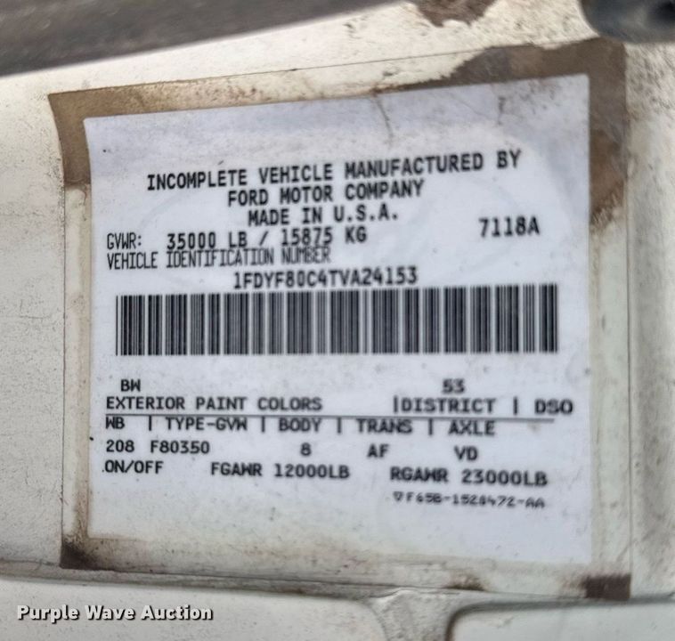 image for item NN9732 1996 Ford F800 refuse truck