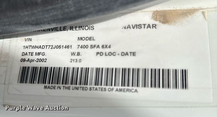 image for item NN9740 2002 International 7400 dump truck