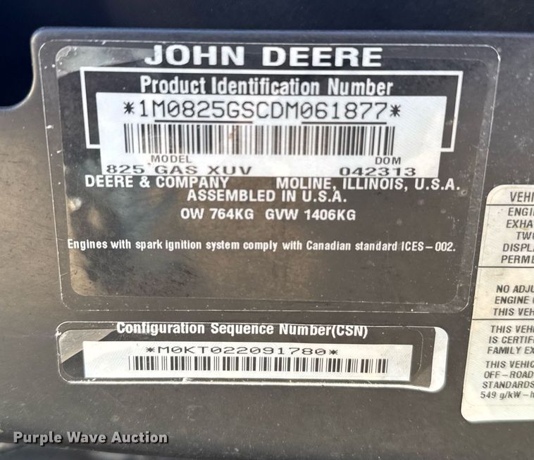 image for item NN9743 2013 John Deere 825i utility vehicle