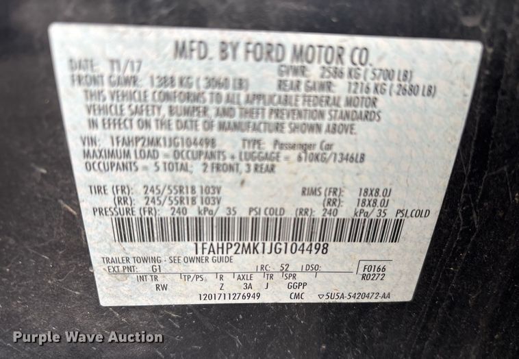 image for item OB9527 2018 Ford Taurus Police Interceptor 